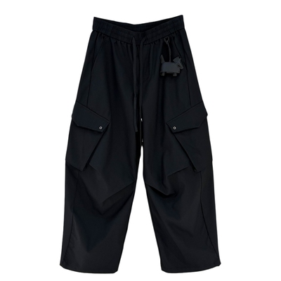 潮牌春季直筒工装裤男韩版纯色大口袋小马挂件宽松青年帅气阔腿裤