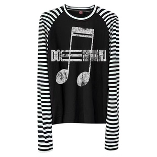 DETW 25AW*轻亚暗黑小众音符条纹插肩袖修身高级感长袖打底衫男女