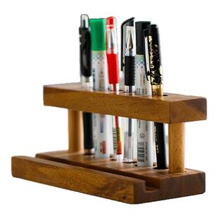 胡桃木木质笔架笔筒手机支架多功能中式实木创意笔架文具收纳整理