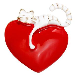 时尚百搭爱心猫咪胸针红色桃心黑猫别针胸花开衫毛衣外套精致配饰