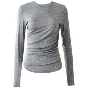 徐莫西 纯色圆领天丝羊毛长袖T恤女春薄款修身打底衫百搭显瘦上衣