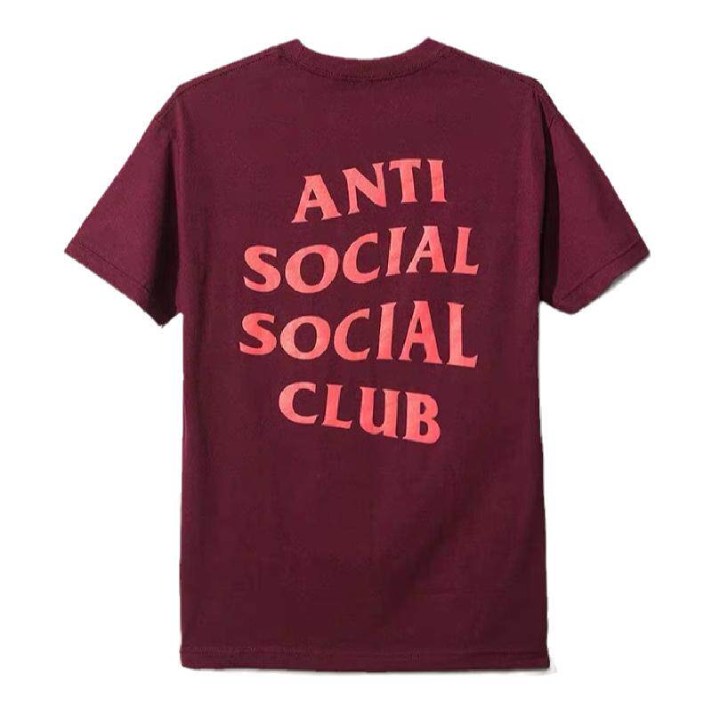 assc短袖过验潮流纯棉酒红色基础字母印花宽松男生t恤情侣高街ins