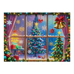 圣诞新款窗户背景布挂布卧室房间墙壁装饰画布节日氛围布置画挂毯