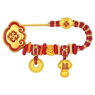 潮宏基如意臻锁黄金串珠钱币银别针胸针足金5D硬金宝宝满月礼物