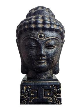 仿古国风佛首摆件艺术手工雕刻石雕佛头茶室玄关办公室禅意工艺品