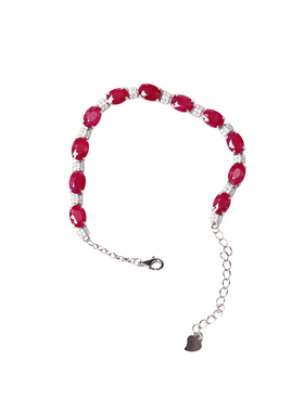 精品彩宝 天然红宝石纯银镶嵌手链 女款中高端彩宝银镶饰品礼物