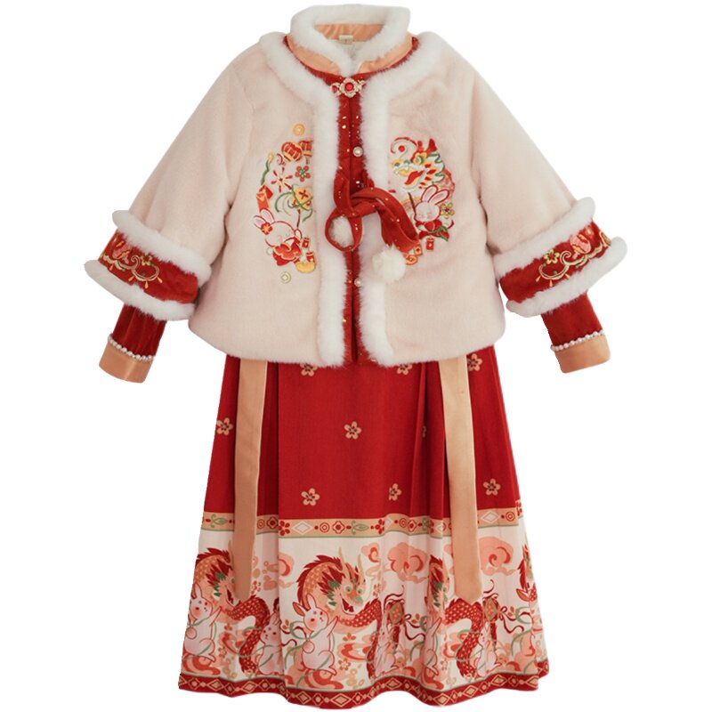 汉服女童冬装宝宝中国风套装女孩古装儿童古风唐装喜庆过年拜年服