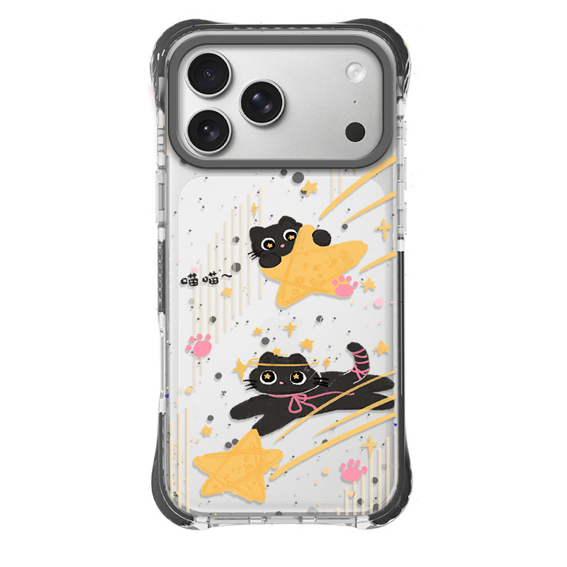 桔灰边框星星黑色猫咪适用iphone17promax苹果16pro卡通15可爱14男女包相机键亚克力半透四角防摔磁吸手机壳