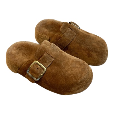 磨砂牛皮羊毛厚底勃肯半拖鞋