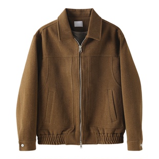 LUUD 复古流行色含羊毛翻领夹克男斜纹肌理磨毛保暖拉链短款外套