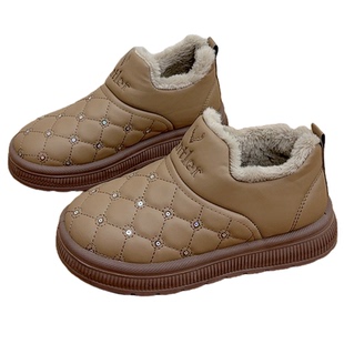 冬季加绒保暖厚底休闲女棉靴老北京棉鞋防水舒适软底大头女面包鞋