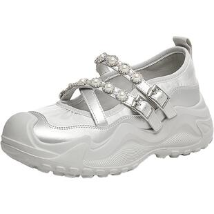 天美意复古运动厚底银色玛丽珍鞋女浅口单鞋春季新款KH004AQ5