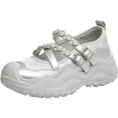 天美意复古运动厚底银色玛丽珍鞋女浅口单鞋春季新款KH004AQ5