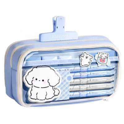 送小狗卡片！13层大容量笔袋女孩款2026新款超火高颜值ins风透明文具盒女生小学生简约铅笔盒男孩文具袋痛包