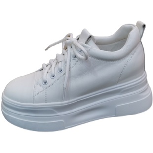 内增高9cm厚松糕底休闲真皮小白鞋系带板鞋显瘦春单鞋年轻女四季