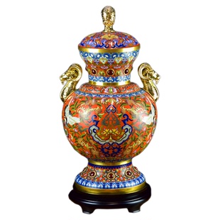 戴嘉林李荣魁双大师创作精品北京景泰蓝花瓶23寸《吉羊天下》摆件