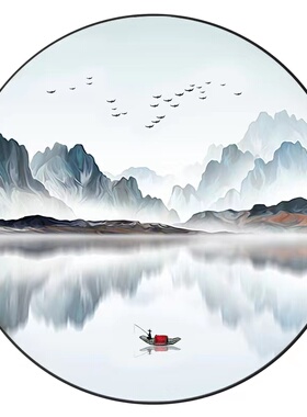 圆形玄关灯画山水中古风装饰画
