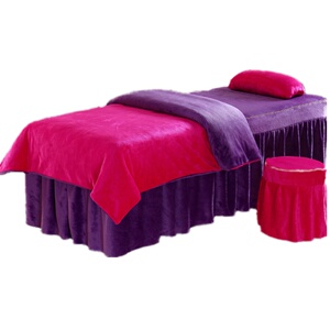 新款特价美容床罩四件套秋冬加厚保暖法莱绒纯色美容院按摩床罩