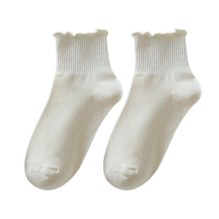 奶油白色花边袜子女中筒秋冬棉质日系ins潮木耳边jk袜子春秋短袜
