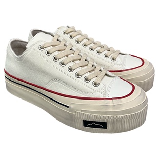 日系风手工里外磨砂牛皮男士硫化休闲鞋男叠层厚底复古皮质帆布鞋