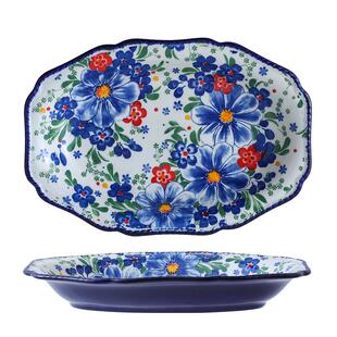 繁花似锦碗碟套装家用复古餐具陶瓷双耳汤面碗饭碗盘子菜盘釉下彩