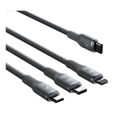 罗马仕USB三合一数据线编织一拖三PD快充iPhone15promax适用苹果笔记本华为荣耀平板iPad三星tpyc车载100W