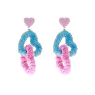 [ 无厘头 ] 毛绒双爱心 芭比爱心原创多巴胺Y2k甜酷耳钉耳环耳夹