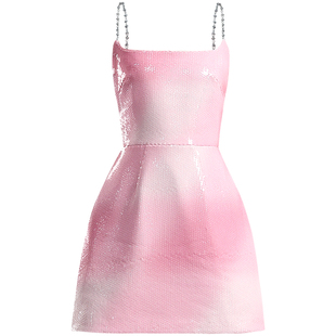 茬客【朦胧海】甜美连衣裙25年秋夏新款重工亮片渐变粉色礼服裙子