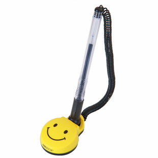 得力台笔桌面固定签字笔粘贴带线笔办公桌上柜台吧台前台中性笔黑