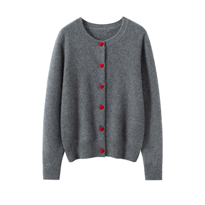 100%纯山羊绒衫女圆领针织开衫