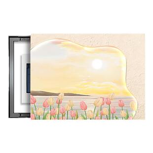 奶油风花卉电表箱装饰画超薄推拉遮挡弱电箱盖板挂画配电遮丑神器