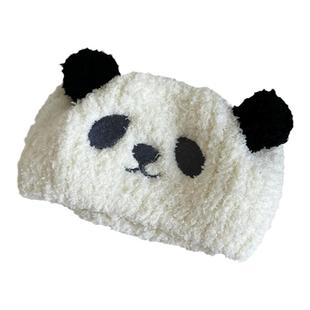 新款可爱熊猫发带洗脸束发带加宽毛绒绒高弹月子发带头巾发箍头套