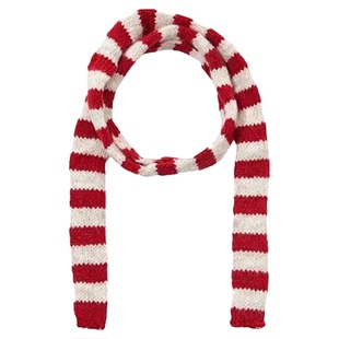 红白条纹针织柔软腊肠围巾细长条圣诞节洋气毛线护颈围脖装饰新品