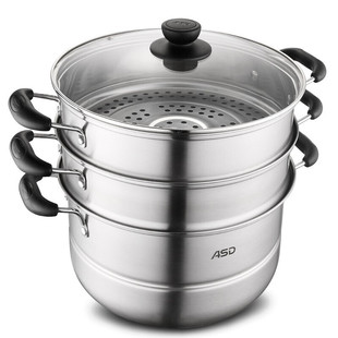 爱仕达不锈钢蒸锅26/28CM多层复底家用双/三层蒸笼馒头电磁炉通用