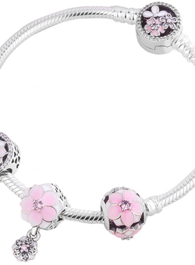 潘家银手链女纯银木兰花滴胶饰品