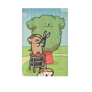 线条小狗短门帘半帘女生卧室防窥通风遮挡帘子网红少女布帘隔断帘