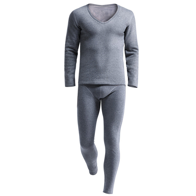 男士保暖内衣套装加厚加绒冬大领V领秋衣秋裤青年低领紧身棉毛衫