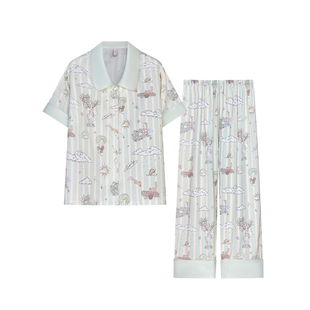 【梦旅人 | 云间鹿鸣】夏季女款冰丝短袖睡衣甜美少女家居服套装