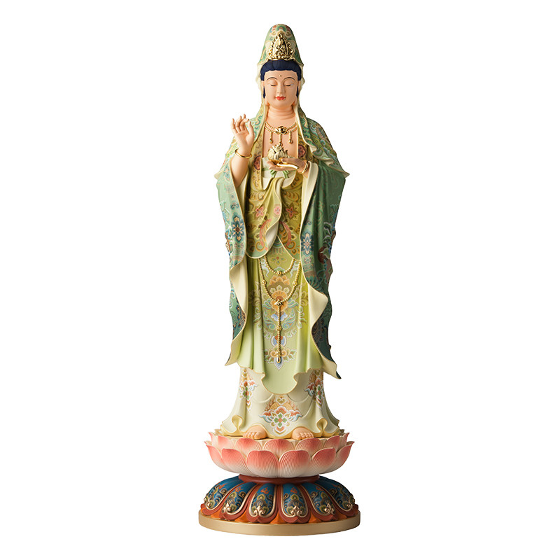 太铜《持莲观音》客厅桌面铜观音摆件 家居工艺品摆件