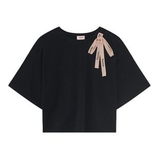 REPETTO丽派朵 女士春夏蝴蝶结缎带宽松T恤短袖女装上衣