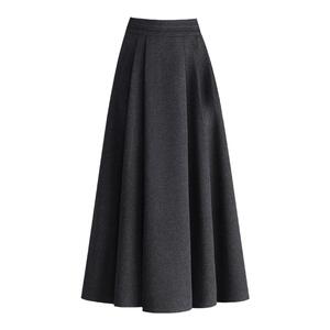 灰色毛呢半身裙女春秋长裙2025新款高腰显瘦a字大摆裙垂感百褶裙