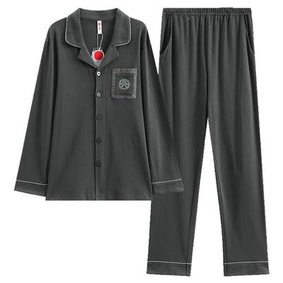 芬腾男士睡衣纯棉春秋季长袖开衫套装青年宽松休闲大码全棉家居服