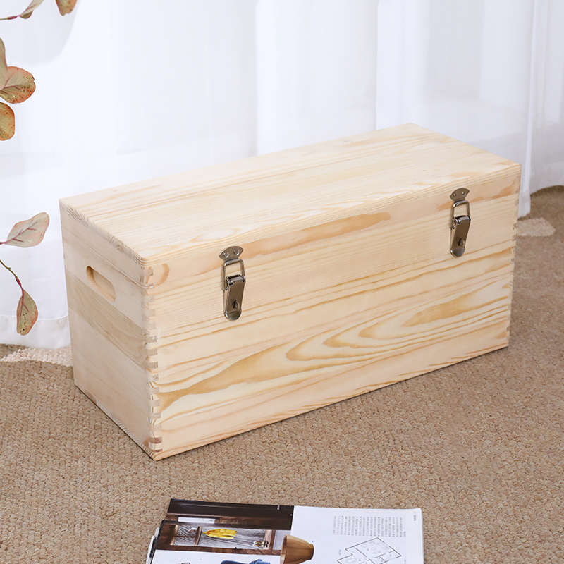 长方形实木防尘带盖收纳箱储物箱家用杂物收纳木箱子床头储物木箱