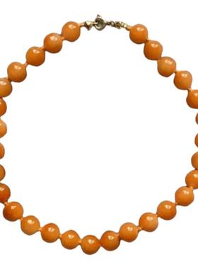 春夏新款橘黄色串珠项链小众设计时尚气质感简约百搭款锁骨链
