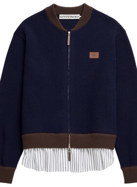 IIIVIVINIKO2026冬季新款假两件拼接棒球领针织外套女M640225604C