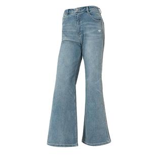 阿迪达斯三叶草女装2025新年款复古水洗牛仔裤微喇运动裤KT3173