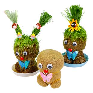 大眼萌仔草头娃娃青草种植桌面小盆栽办公室圣诞礼物草娃娃批发