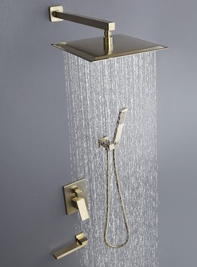 拉丝金嵌入墙式暗装洒雨淋淋浴大天幕AL2001预埋铜喷头淋浴花全盒