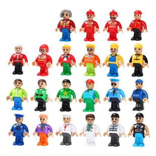 消防员圣诞老人司机男女孩塑料小人偶木制火车轨道场景配件玩具宜