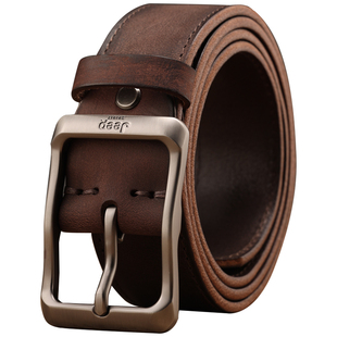 JEEP吉普纯手工牛皮皮带真皮美式复古做旧简约工装牛仔裤腰带男款